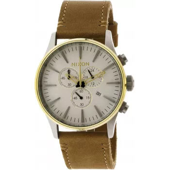 NIXON A4052548 Vīriešu 42mm Nerūsējošā tērauda pulkstenis ar melnu ādas siksniņu