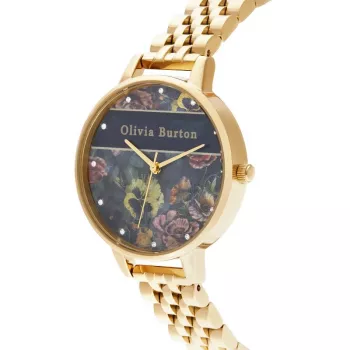 Olivia Burton Sieviešu pulkstenis Celestial OB16VS01 34mm rozā zelta PVD nerūsējošā tērauda korpuss, melna ādas siksniņa