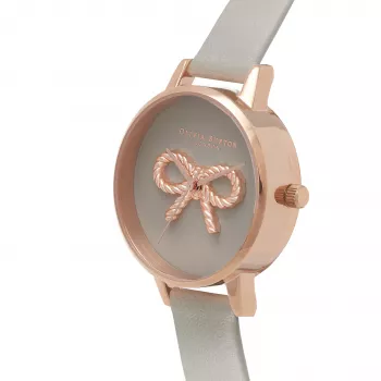 Olivia Burton sieviešu pulkstenis Olivia Burton OB16VB04 ar rozā zelta nerūsējošā tērauda korpusu, baltu ciparnīcu un pelēku vegānas ādas siksniņu