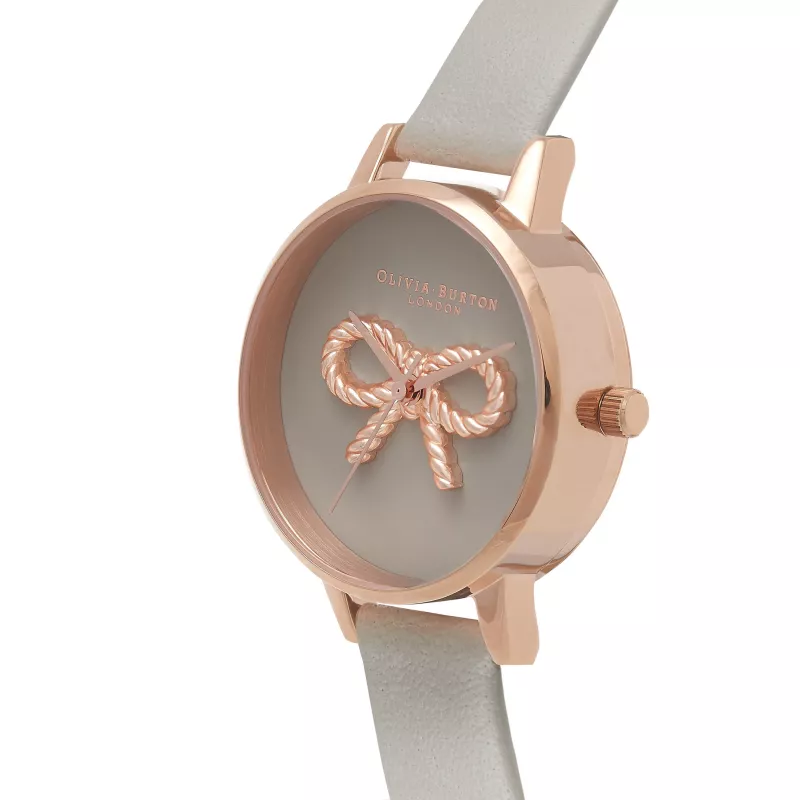Olivia Burton sieviešu pulkstenis Olivia Burton OB16VB04 ar rozā zelta nerūsējošā tērauda korpusu, baltu ciparnīcu un pelēku vegānas ādas siksniņu