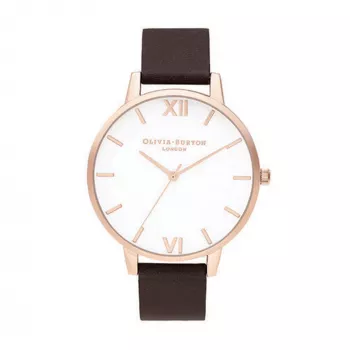 Olivia Burton Sieviešu pulkstenis Sparkle Bee Watch OB16SH07 - 34mm rozā zelta toņa nerūsējošā tērauda korpuss, balts perlamutra ciparnīca, pelēks ādas siksniņš