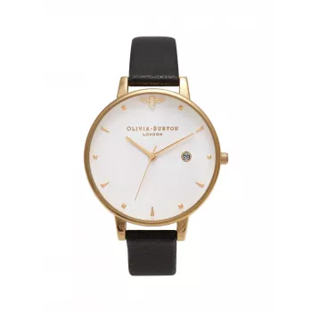 Olivia Burton sieviešu pulkstenis OB16AM86 38mm rozā zelta pārklājuma nerūsējošā tērauda korpuss, pelēks ādas siksniņš