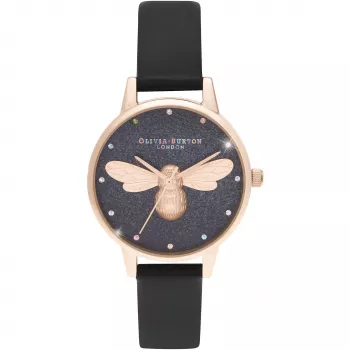 Olivia Burton Sieviešu Pulkstenis OB16FB13 (30 mm) - Rožu zelta tonis, Pelēka āda, Ziedu ciparnīca