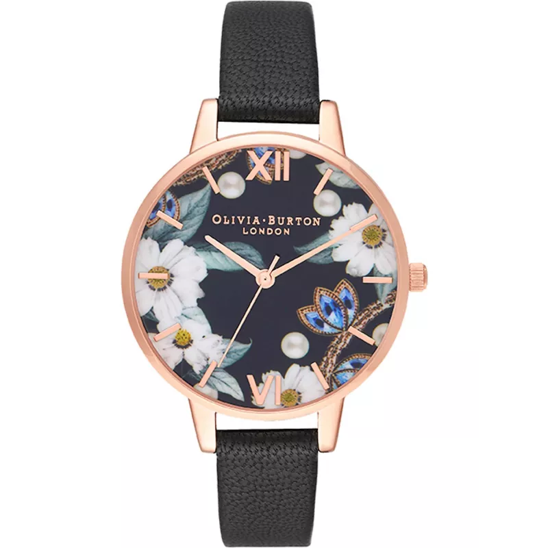 Olivia Burton sieviešu pulkstenis OB16GSET24 34mm ar ziedu ciparnīcu un aproci