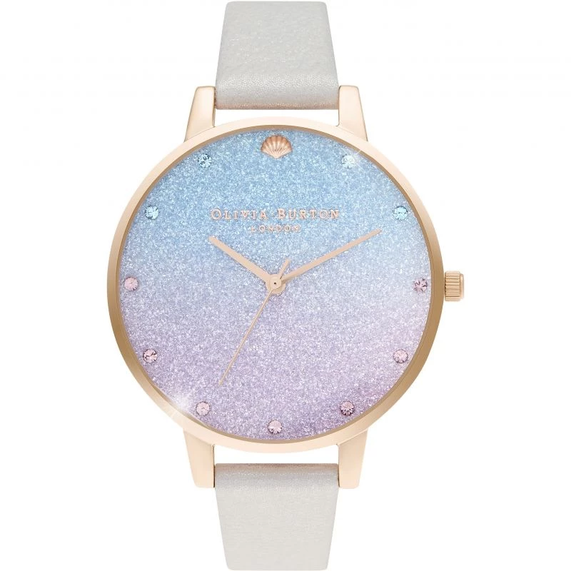 OLIVIA BURTON Sieviešu pulkstenis OB16US47 38 mm Roze zelts Pelēka āda
