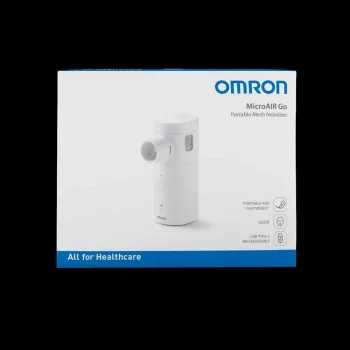 OMRON MicroAIR GO U300 pārnēsājamais smidzinātājs - kompakts vibrējošā sieta nebulizators pieaugušajiem un bērniem, kluss <20 dB, komplektā maskas un baterijas