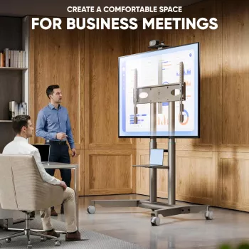 ONKRON TS1871-C mobilais TV statīvs 55–90 collu ekrāniem – šampanieša krāsā, regulējams augstums, VESA 200x200 līdz 800x500, 90.9 kg ietilpība