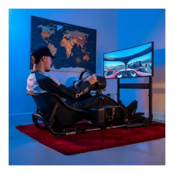Oplite Nitrokart monitora statīvs V2 melns - viena monitora grīdas statīvs lidojumu un sacīkšu simulatoriem, maks. 49 collas, VESA 75x75 līdz 200x200, augstuma regulēšana 700-1000mm, slīpums/grozīšana/rotācija, tērauds