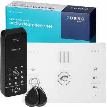 ORNO OR-DOM-BA-933/W Audio Intercom komplekts, 1-ģimenes, 2-vadu, balts iekštelpu klausule, sudraba āra bloks