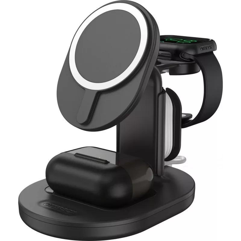 OtterBox 3-in-1 MagSafe bezvadu uzlādes stacija - Radiant Night (melna) - 7,5W iPhone, AirPods, Apple Watch
