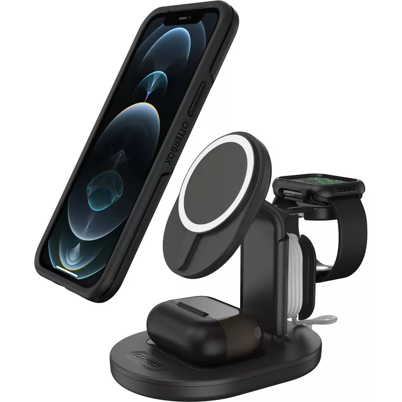OtterBox 3-in-1 MagSafe bezvadu uzlādes stacija - Radiant Night (melna) - 7,5W iPhone, AirPods, Apple Watch