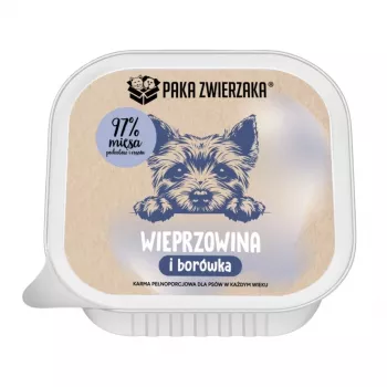 PAKA ZWIERZAKA cūkgaļa ar mellenēm mono mitrā suņu barība 150g