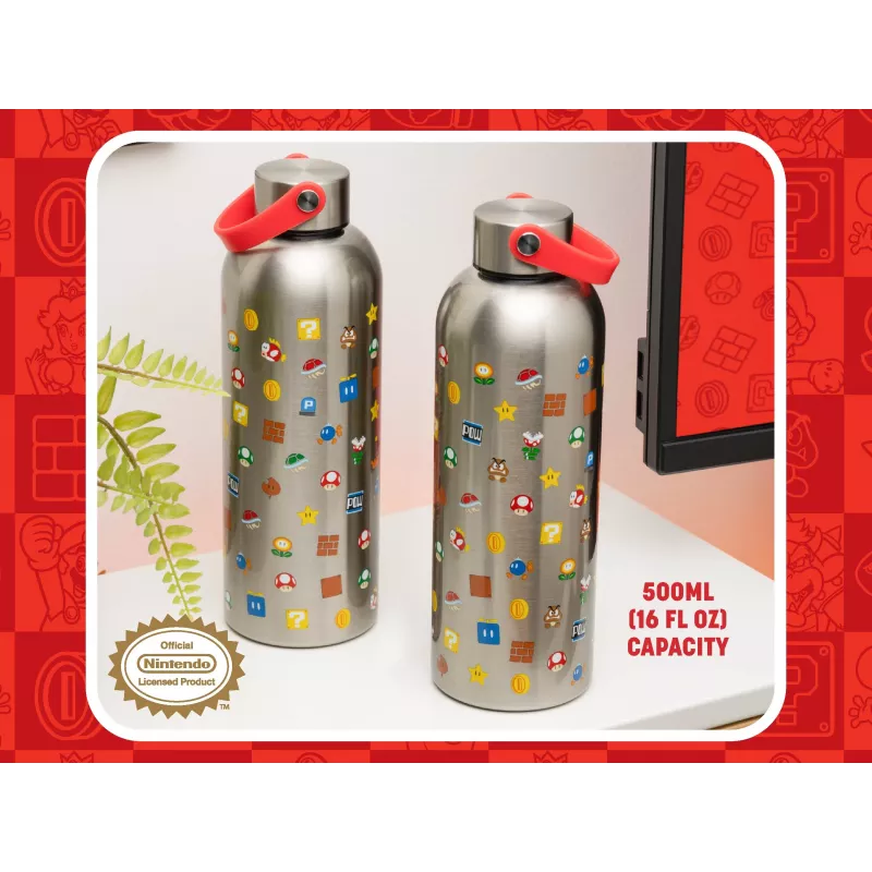 Paladone Super Mario Metal Water Bottle ar nēsāšanas cilpu