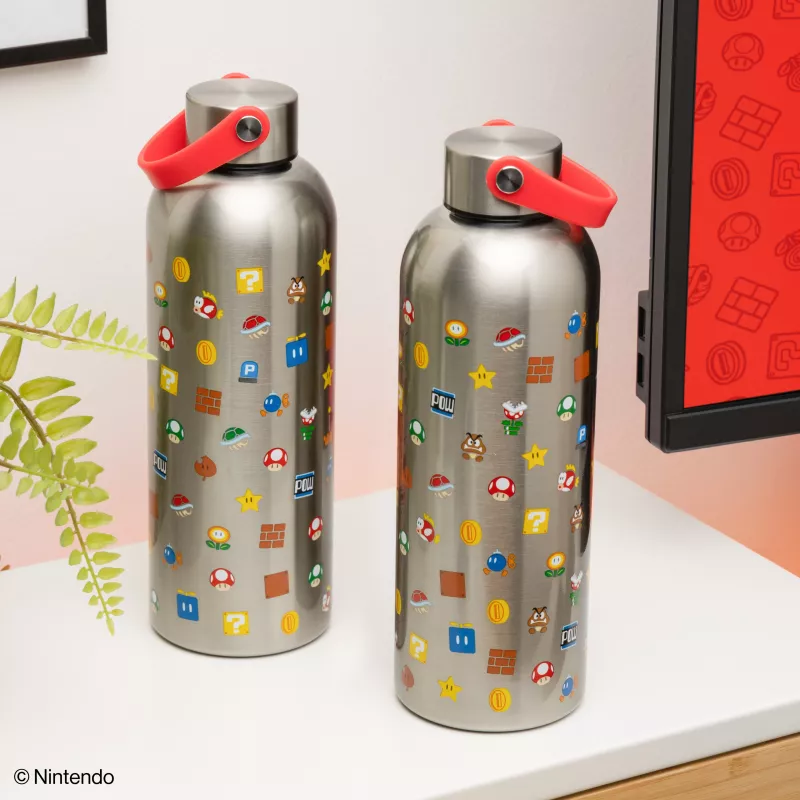 Paladone Super Mario Metal Water Bottle ar nēsāšanas cilpu
