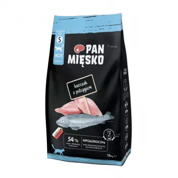 Pan Mięsko Sausā kaķu barība Pieaugušiem Vistas gaļa ar foreli Maziem graudiem 1.6 kg