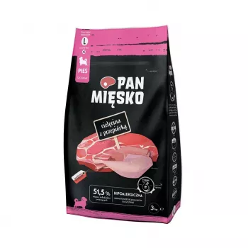 Pan Mięsko Sausā suņu barība Teļa gaļa ar paipalām Kucēniem Lieliem graudiem 3kg