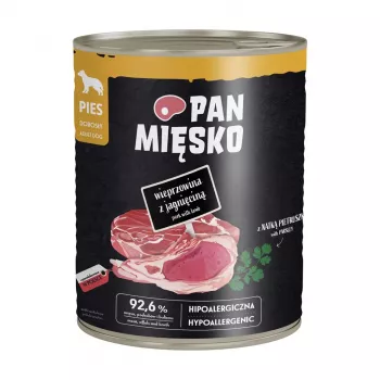 PAN MIĘSKO Cūkgaļa ar Jēra Gaļu Mitrā Suņu Barība 800g – Pilnvērtīgs Pâté Visām Šķirnēm