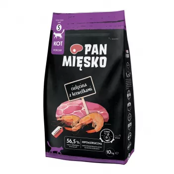 PAN MIĘSKO Teļa gaļa ar garnelēm S sausā kaķu barība pieaugušiem kaķiem, bez graudiem, 10 kg maiss