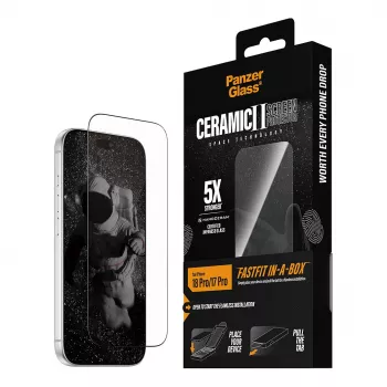 PanzerGlass keramiskais ekrāna aizsargs iPhone 17 Pro ar FastFit In-A-Box
