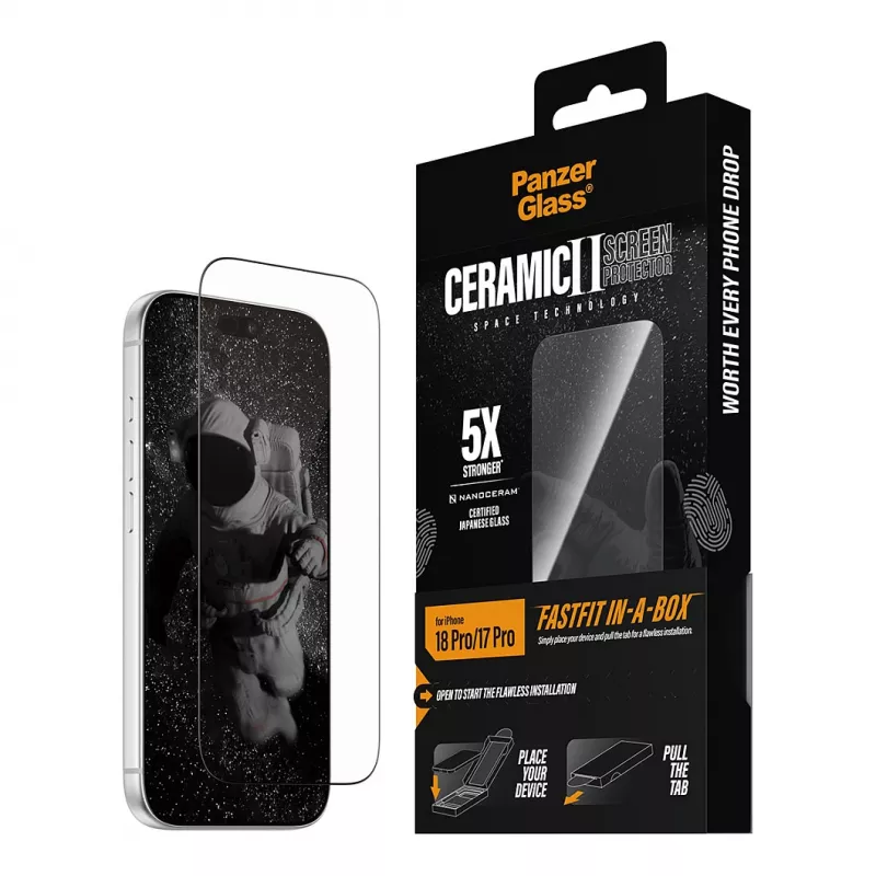 PanzerGlass keramiskais ekrāna aizsargs iPhone 17 Pro ar FastFit In-A-Box