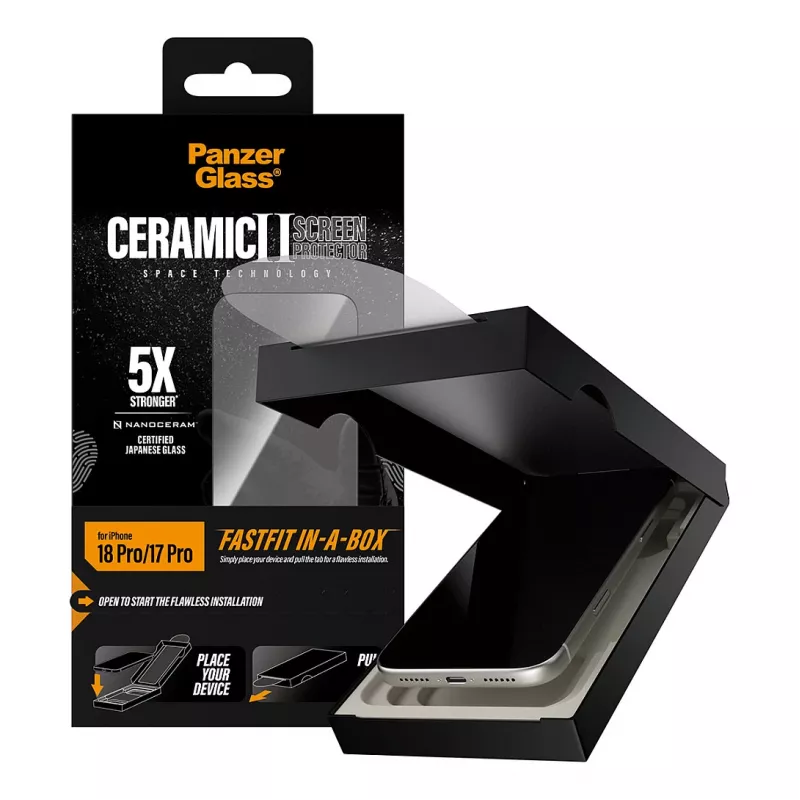 PanzerGlass keramiskais ekrāna aizsargs iPhone 17 Pro ar FastFit In-A-Box
