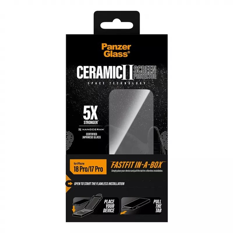 PanzerGlass keramiskais ekrāna aizsargs iPhone 17 Pro ar FastFit In-A-Box