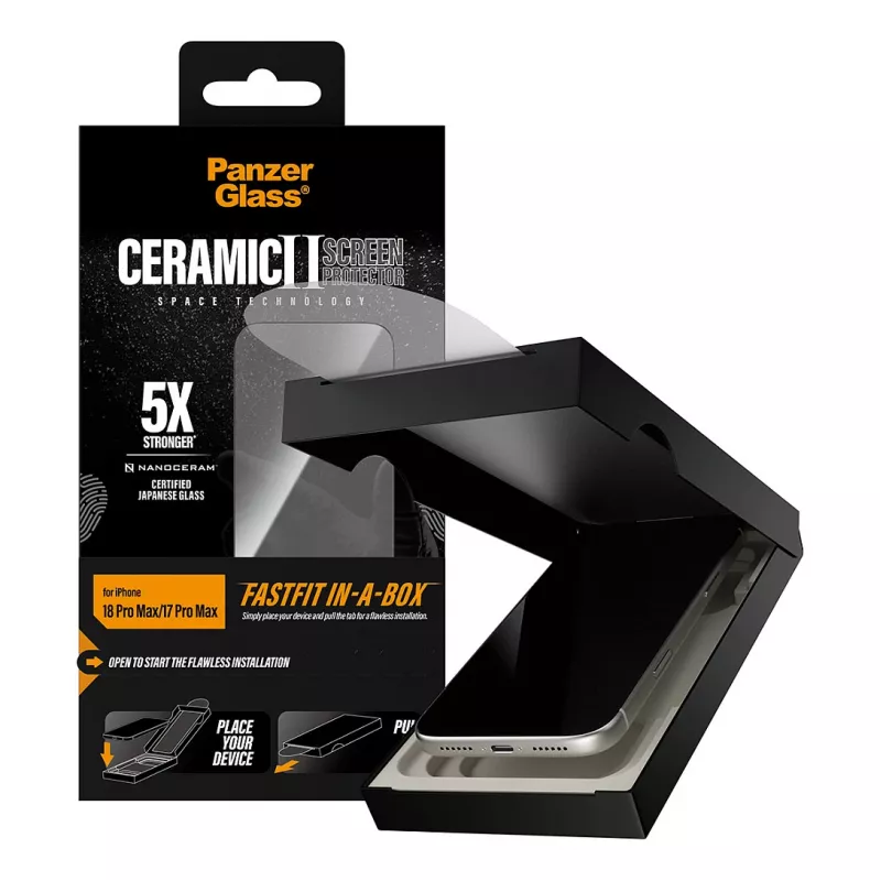 PanzerGlass keramiskais ekrāna aizsargs iPhone 17 Pro Max ar FASTFIT IN-A-BOX