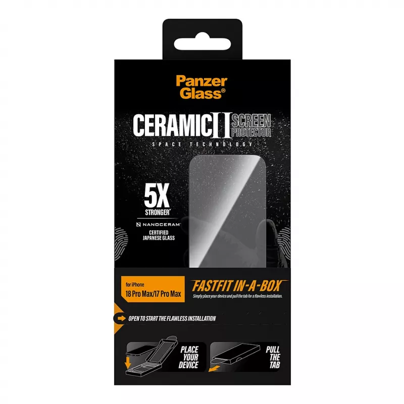 PanzerGlass keramiskais ekrāna aizsargs iPhone 17 Pro Max ar FASTFIT IN-A-BOX