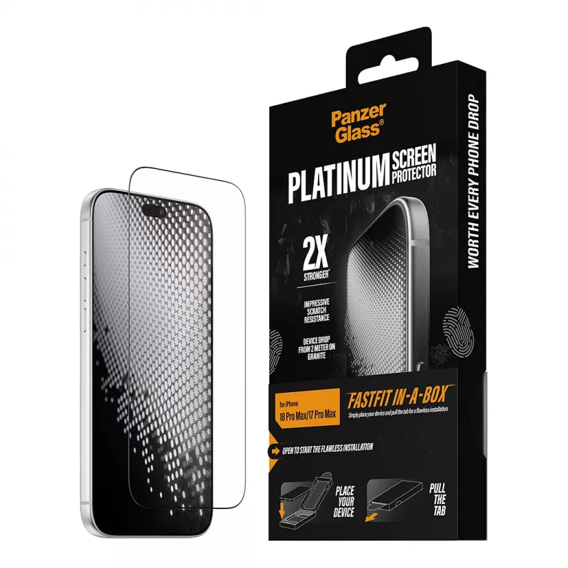 PanzerGlass Platinum ekrāna aizsargs iPhone 17 Pro Max ar FASTFIT IN-A-BOX