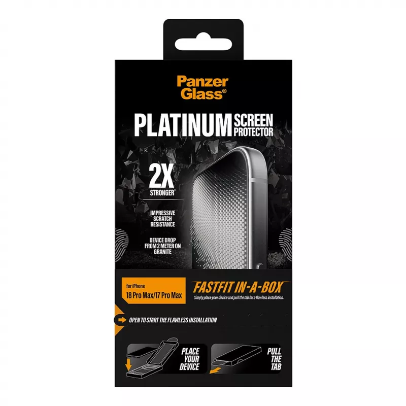 PanzerGlass Platinum ekrāna aizsargs iPhone 17 Pro Max ar FASTFIT IN-A-BOX