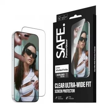 PanzerGlass SAFE ekrāna aizsargplēve iPhone 18 Pro Max/17 Pro Max - Ultra-Wide rūdīts stikls, antibakteriāla, 9H cietība