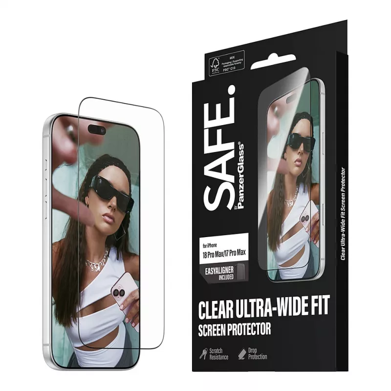 PanzerGlass SAFE ekrāna aizsargplēve iPhone 18 Pro Max/17 Pro Max - Ultra-Wide rūdīts stikls, antibakteriāla, 9H cietība
