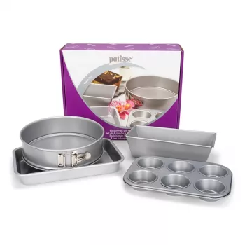Patisse PAT-03673 Neslīdošs apaļo kūku veidņu komplekts, 4 gab. (18-24 cm), oglekļa tērauds, melns