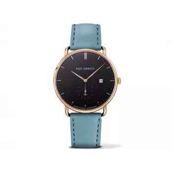 PAUL HEWITT Vīriešu rokas pulkstenis Sailor Line PHTGAGB23S 42mm Kvarca IP zeltīts nerūsējošā tērauda korpuss Balts ciparnīca Melna ādas siksniņa
