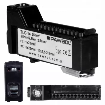 PAWBOL E.4136C BezsKrūvgriežņu Sadales Klemme LZB, 6 Polu, 2.5 mm², 450 V, 24 A, Melna