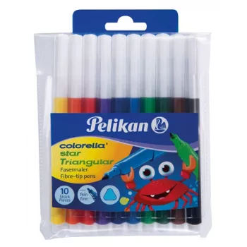 Pelikan 985663 smalko flomāsteru komplekts, 10 dažādas krāsas, mazgājams tintes, ventilēti drošības vāciņi, smalks 1,0 mm uzgalis