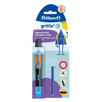 Pelikan griffix® tintes pildspalva kreiliem - Neon Black - zils tintes - kārtridžu sistēma - plastmasas korpuss - nerūsējošā tērauda uzgalis - kreiliem (820356)