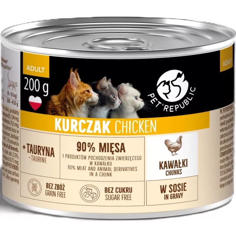 PETREPUBLIC pieaugušu kaķu barība ar vistas gabaliņiem mērcē – 10 x 200g