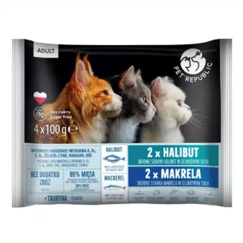 PETREPUBLIC Adult Halibut and Mackerel Wet Cat Food – 4x100g Pouches