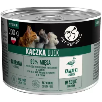 PETREPUBLIC Adult Sterile Chunks with Duck in Sauce – Slapjā kaķu barība – 10x200g