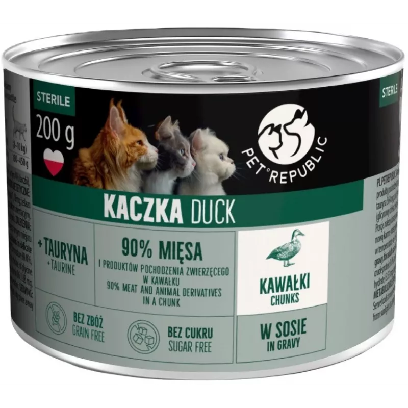 PETREPUBLIC Adult Sterile Chunks with Duck in Sauce – Slapjā kaķu barība – 10x200g