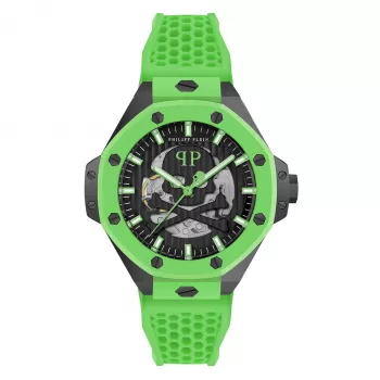Philipp Plein vīriešu automātiskais pulkstenis PWPFA0624 46mm nerūsējošais tērauds melns silikons