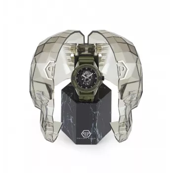 Philipp Plein vīriešu automātiskais skeleton pulkstenis PWUBA0423 44mm melns silikons
