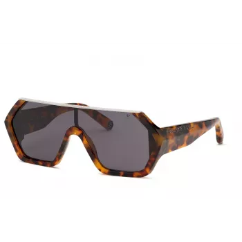 Philipp Plein vīriešu saulesbrilles SPP047990728 - melns acetāta rāmis, pelēkas polikarbonāta lēcas, UV400 aizsardzība
