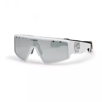 Philipp Plein Sport SSP007V995WWX Vīriešu Saulesbrilles - Melns Rāmis, Dūmu Pelēkas Lēcas