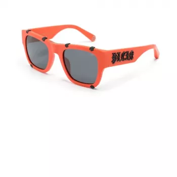 Philipp Plein SPP042W54V47F Vīriešu taisnstūra saulesbrilles Melna/Pelēka 54/23/145 mm