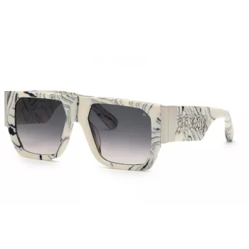 PHILIPP PLEIN SPP094M5409YL Vīriešu Saulesbrilles - Acetāta Rāmis, Pelēkas Lēcas, 54/18/145 mm