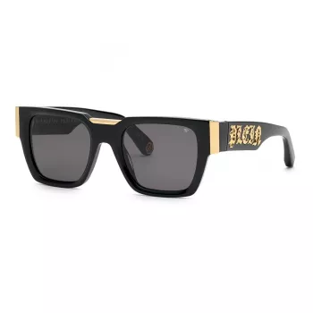 PHILIPP PLEIN SPP095M520700 Vīriešu kvadrātveida saulesbrilles, melns acetāta rāmis, pelēkas lēcas, UV400 52/21/145 mm