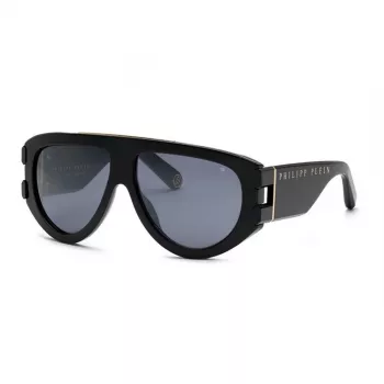 Philipp Plein SPP127M60700G Vīriešu Saulesbrilles - Melns Acetāta Rāmis, Tumši Pelēkas Lēcas, 60/13/145 mm