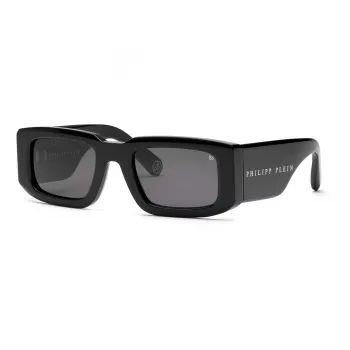 Philipp Plein SPP149V540700 Vīriešu taisnstūra saulesbrilles - Melns rāmis, dūmu pelēkas lēcas 54mm
